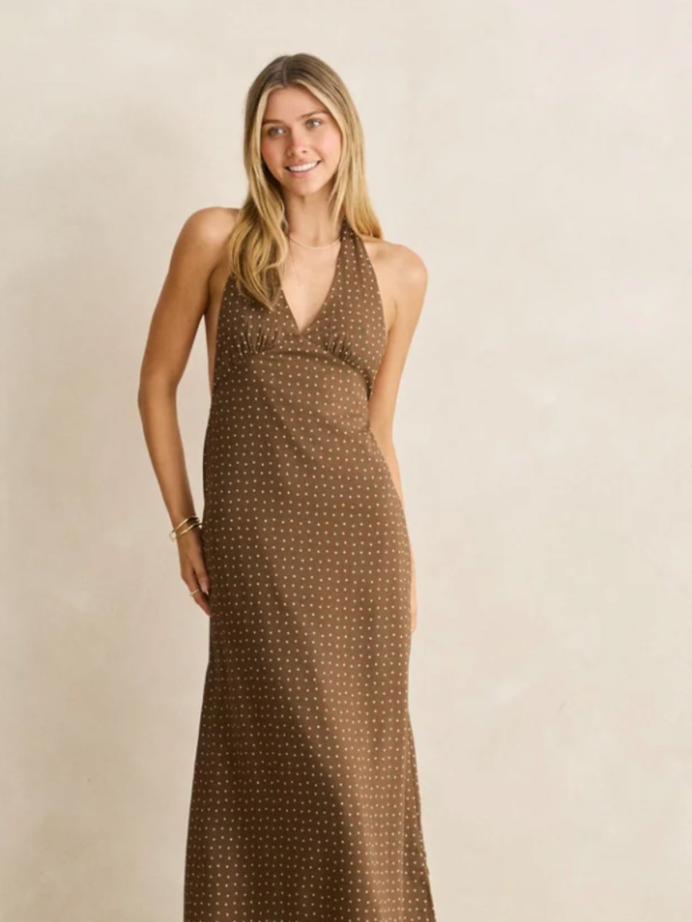 100% cotton Halter Maxi Dress Cocoa - Picture 3 of 4